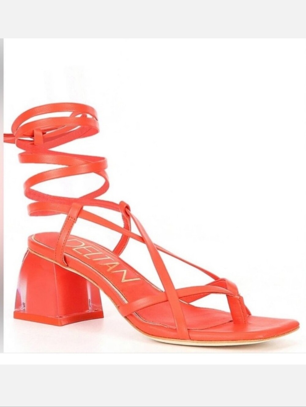 Deltan Fawn Ankle Wrap Strappy Block Heel‎ Thong Dress Sandals